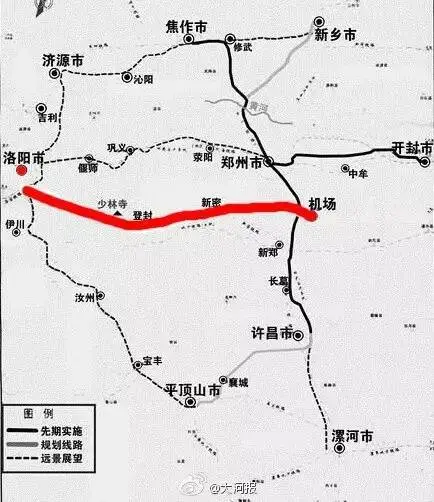 郑开城铁之后,规划的郑州新郑国际机场至登封至洛阳城际铁路已开始