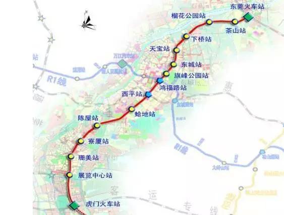 r2线由东莞火车站通往虎门高铁站,东莞地铁2号线总长37.