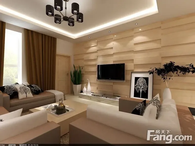 现代简约客厅木质电视背景墙装修效果图 时尚