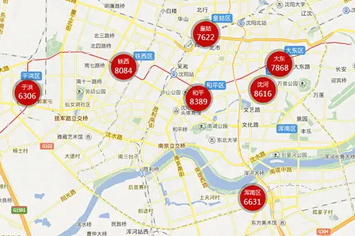 8月沈阳区域房价地图出炉 沈北涨幅3%居首位