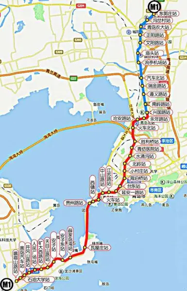 青岛地铁1号线路线图