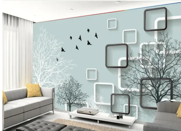 50款现代简约无纺布客厅壁纸装修效果图欣赏