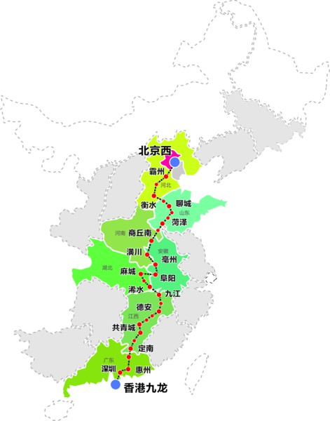 京九高铁,又被称为京九客运专线,北起首都北京,南至香港九龙,跨越京图片