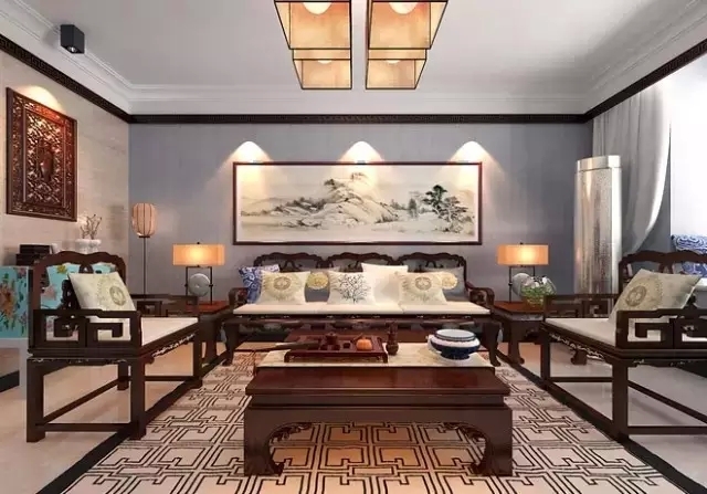 小户型现代简约中式客厅装修效果图 古风中国