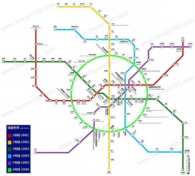 郑州6条地铁线规划图