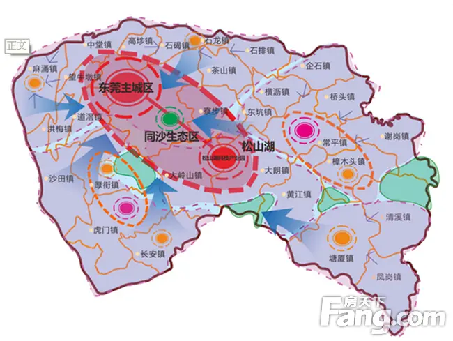 "四位一体"的主城区发展轴,形成面积近200平方公里的东莞城市核心区.图片