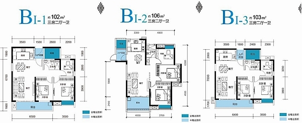 1#楼边套b1-2户型106,3#楼中间套b1-3户型103㎡