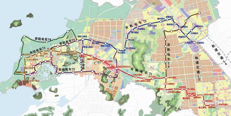 苏州高新区有轨电车线路(6条)总规划图