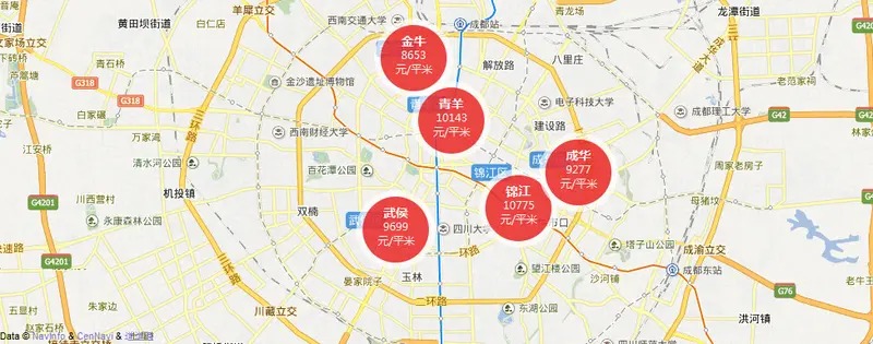 成都各区县房价地图(主城区篇)图片