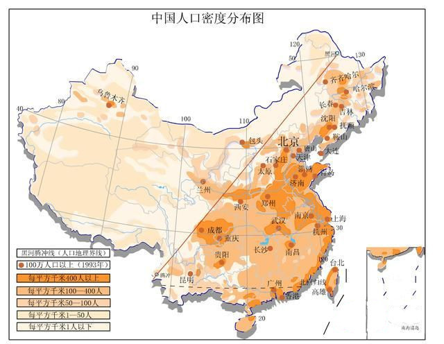 中国人口分布图,人口越多,房价越高.