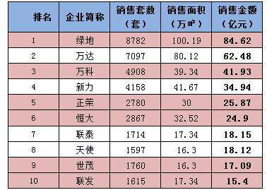 2015年南昌房企销售金额排行榜