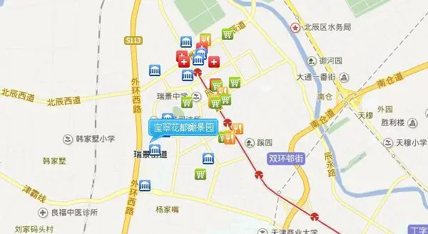 宝翠花都瞰景园位于北辰瑞景居住区龙泉道与辰达路交口,为多层和高层