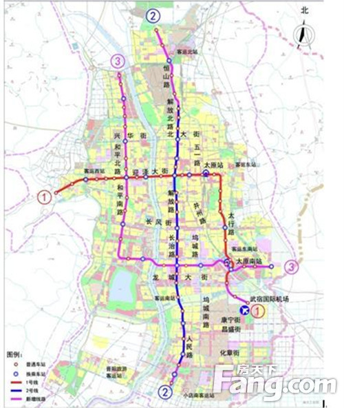 太原市城市轨道交通建设规划调整示意图