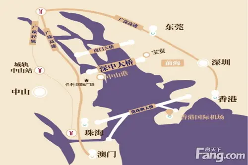 中江高速港口出口,可直入深中通道,行车畅顺情况下约30分钟到达深圳