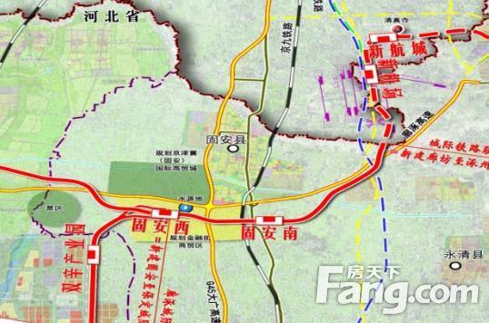 固安7月份线路走向图 将固保城际接轨车站由原固安西站调整至固安南站