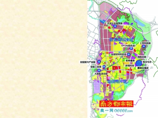 "一核四翼"点位图. "治城"专题系列 今年,坂田街道刚好成立十年.