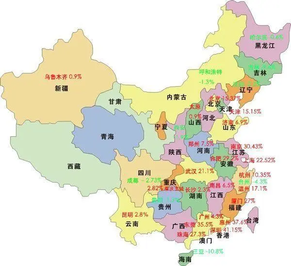 2016中国房价涨跌分布图 这些未来房价走势暴