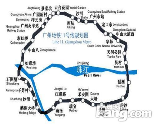 广州地铁11号线线路图似"穿针引线"般图片