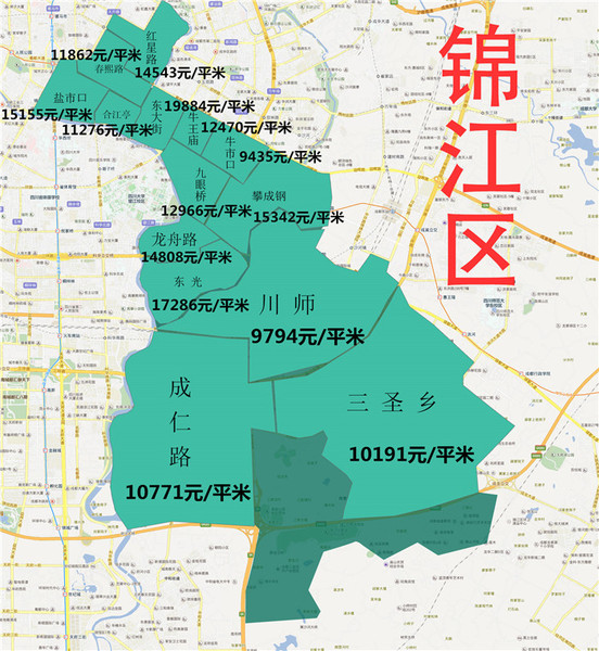 2016年12月成都房价地图新鲜出炉 成都买房必看:几大主城区房价走势跌涨