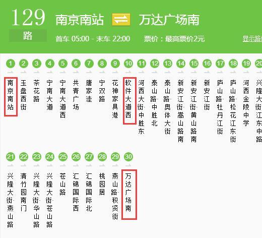 拿129路公交车来说,从软件大道西站出发,途经9站就直达南京南站,在