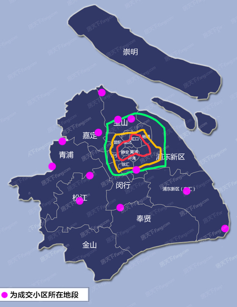 2016上海成交前20小区所在商圈的地图分布