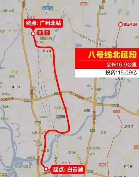 6公里,目前线路:火车站机场路106国道嘉禾望岗