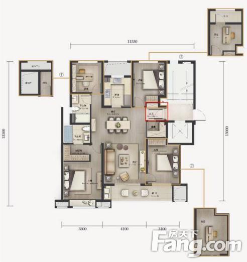 玖著里建筑面积约128㎡户型示意图