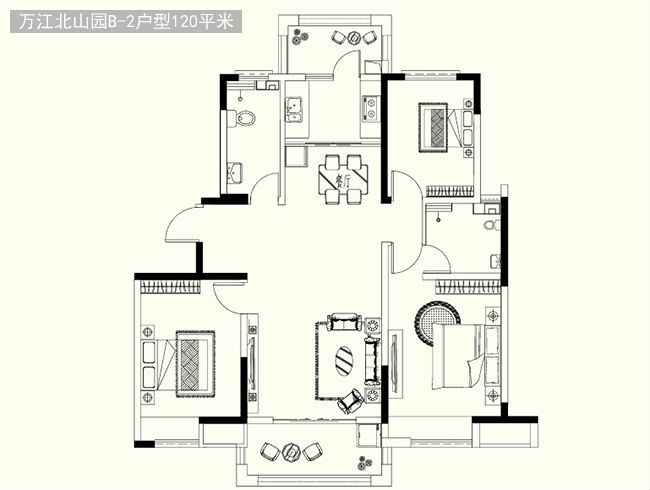 推荐户型:b-2户型 120平米3室2厅1厨2卫