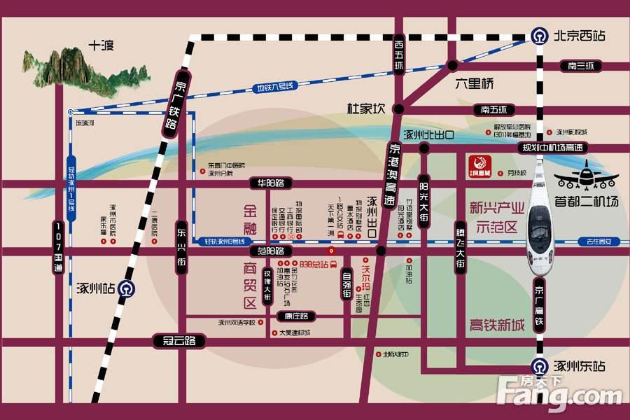 整个涿州城市道路可以用三纵四横进行划分,三纵是指京港澳高速,107