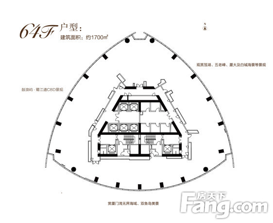 厦门海峡大厦双子塔顶层,约1751㎡,总价1.7亿/套,仅此