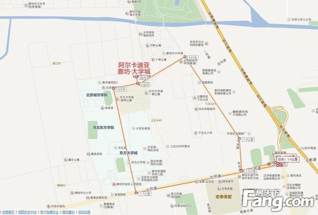 大学城：距离京津塘高速出口约3公里 半小时左右进京
