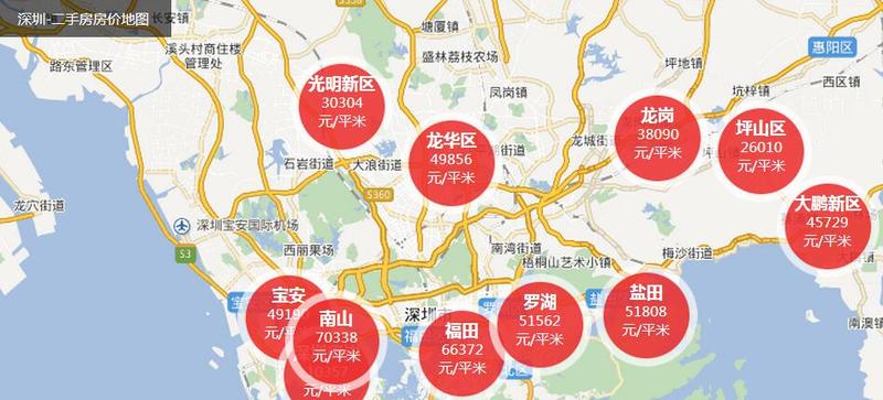 5月份深圳福田、南山、宝安、龙岗等十区热门小区挂牌价格一览