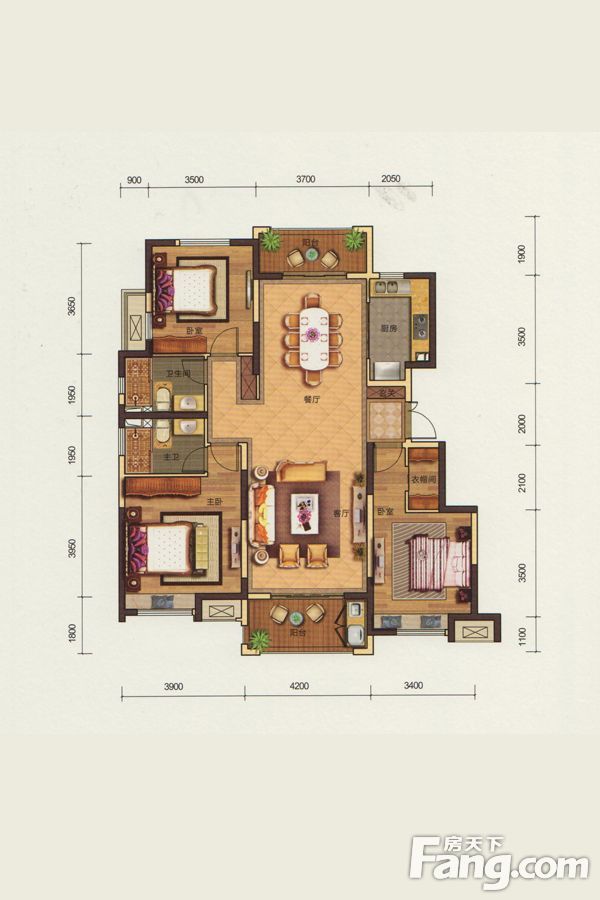 洋房B户型：户型建筑面积为141㎡，三室两厅两卫。