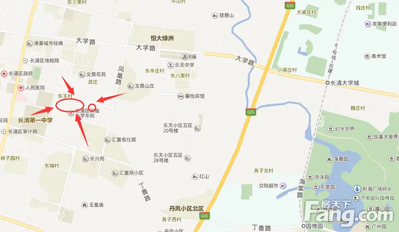 地块位于清河大街以南,水鸣街以北,长清区凤凰路以西,与大学城相距不