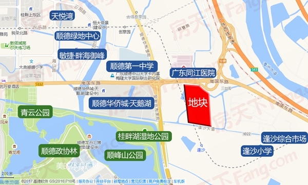 顺德华侨城•天鹅湖,碧桂园钻石湾两大成熟住宅小区位于地块西侧