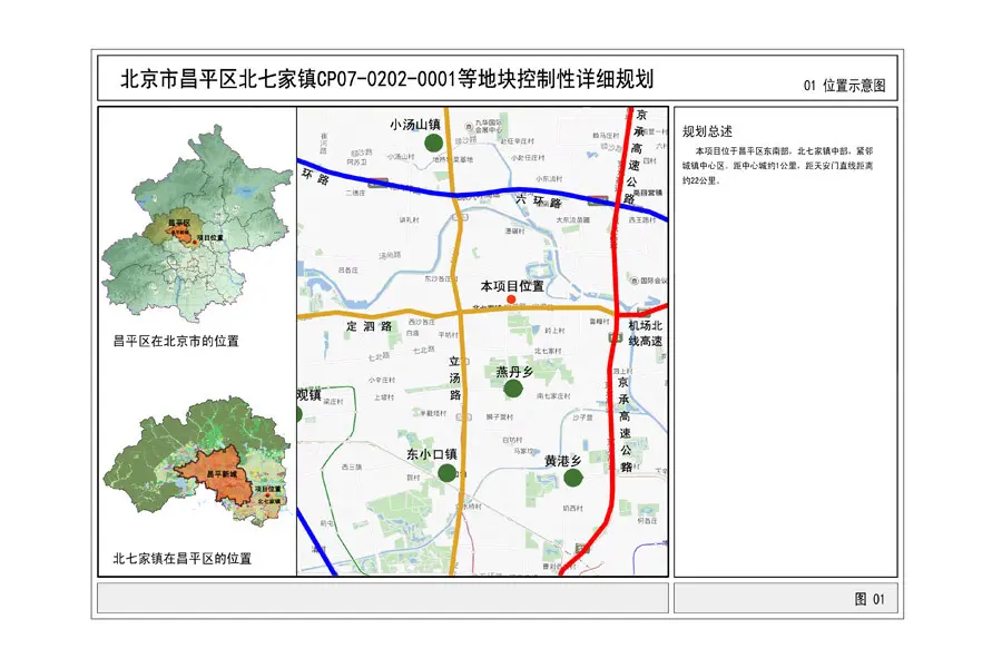 本次规划用地位于昌平区北七家镇,规划用地范围北至玉衡街,南至定泗