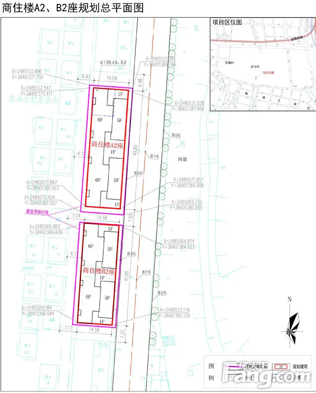 规划局公示了江门市新会区会城天马村河滨路西侧商住楼a2,b2座规划