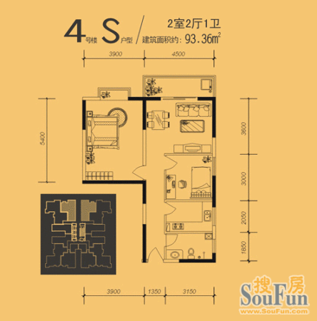 海荣名城 经典户型 2室2厅 可按揭