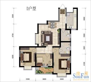 海荣名城户型图d 户型 3室2厅2卫1厨