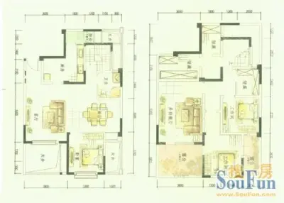 西班牙森林户型图1号楼d1-1户型 3室3厅1卫1厨