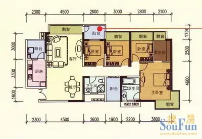 荣和中央公园户型图9#c户型 4室2厅2卫1厨