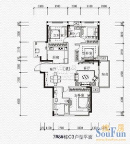 万科金域蓝湾户型图7#8#栋c3户型图 4室2厅2卫