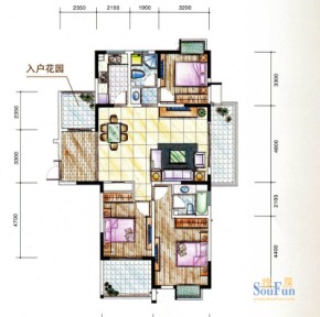 江雁依山郡花园户型图户型图 3室 3室2厅2卫1厨