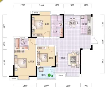 世纪城户型图v区5/6#楼2-30层c/d户型 3室2厅2卫1厨