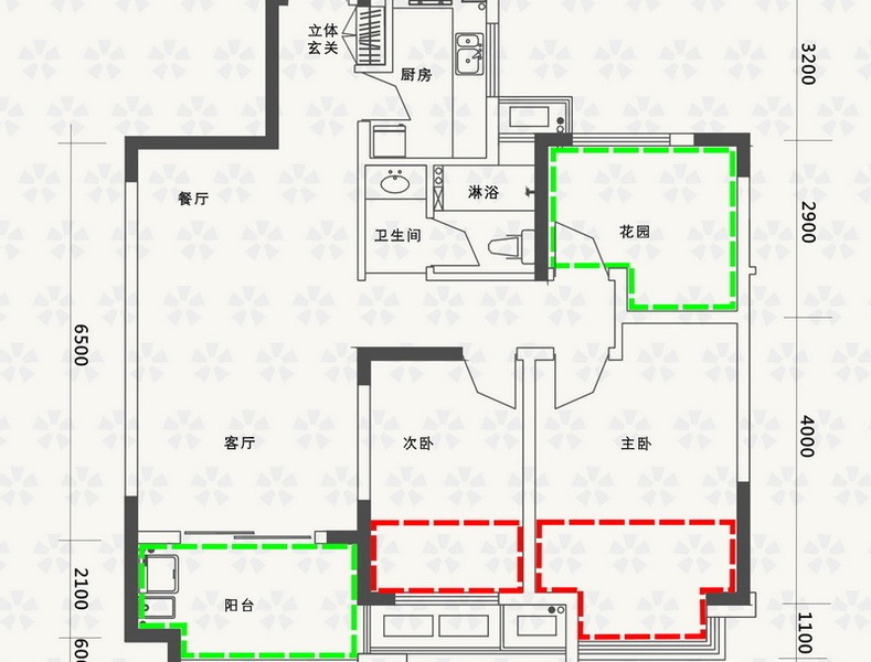 名邦西城国际户型a户型 3室2厅1卫1厨