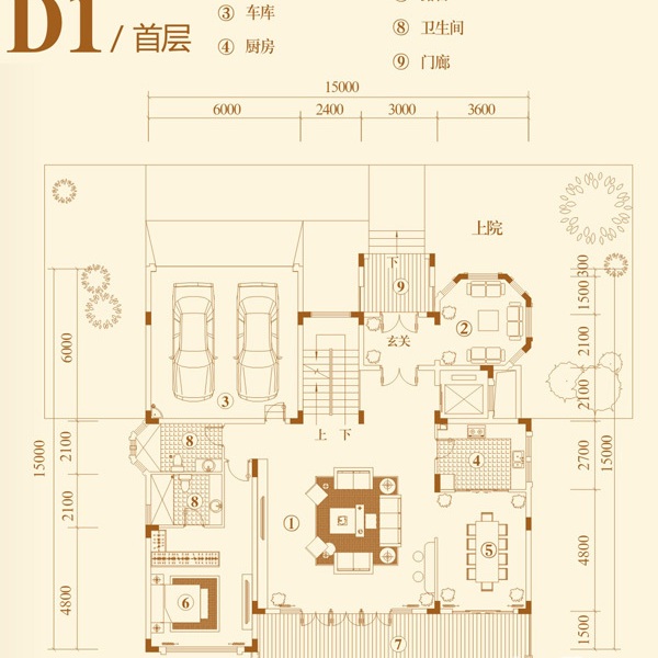 碧桂园翡翠山别墅户型d1独栋别墅户型首层 5室4厅7卫1厨