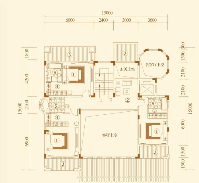 碧桂园翡翠山别墅户型d1独栋别墅户型二层 5室4厅7卫1厨