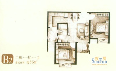 溧阳华府户型图b2户型图 2室1厅1卫