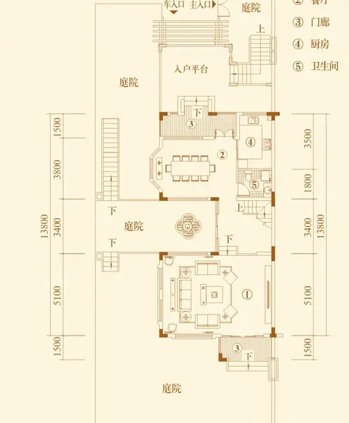 碧桂园翡翠山别墅户型l1联排别墅户型首层 4室2厅4卫1厨