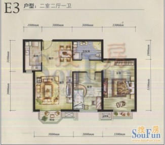 美林海岸花园海天苑户型图两房两厅户型图 2室2厅1卫1厨